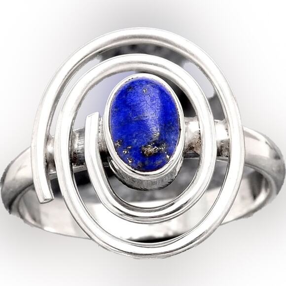 Natural Lapis - Afghanistan .925 solid Sterling Silver Ring size 8 gemstone - Picture 2 of 6